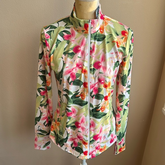 Tommy Bahama Tops - Tommy Bahama Women's Full-Zip UPF 50 Golf Beach Shirt Tropical Multi New SZ M